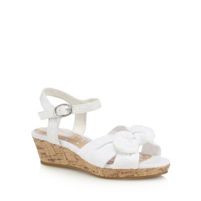 bluezoo Girls' white broderie bow applique wedged sandals